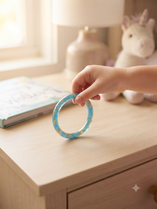 Ocean Teal & Gold Resin Bangle — Girls Handmade Bracelet