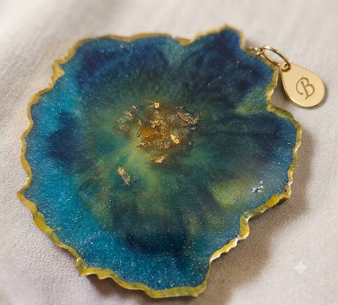 Ocean Resin Coaster — Teal & Gold | Set of 4
